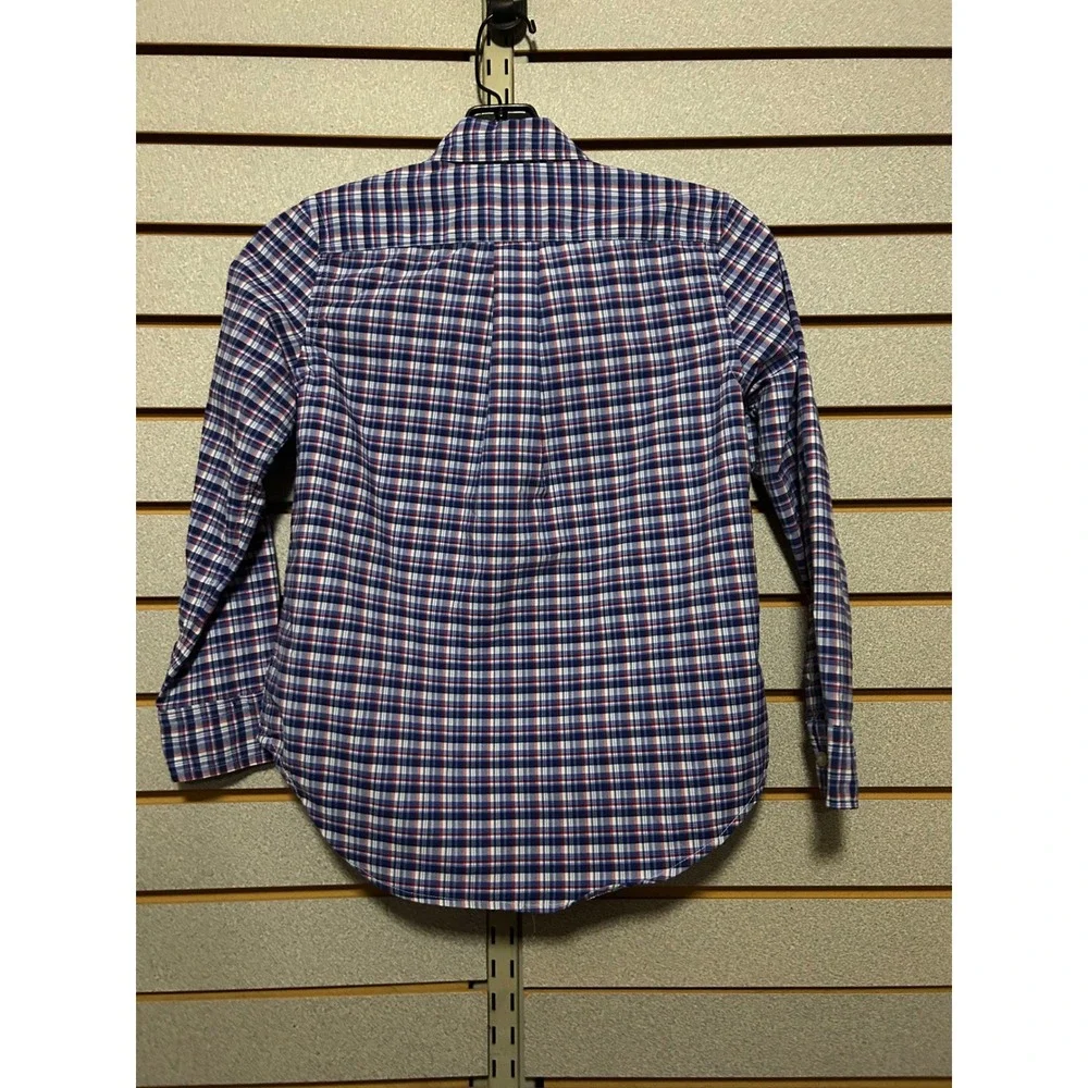 Ralph Lauren Performance Boys S/P 8 Navy Blue Red White Plaid Button Down Shirt